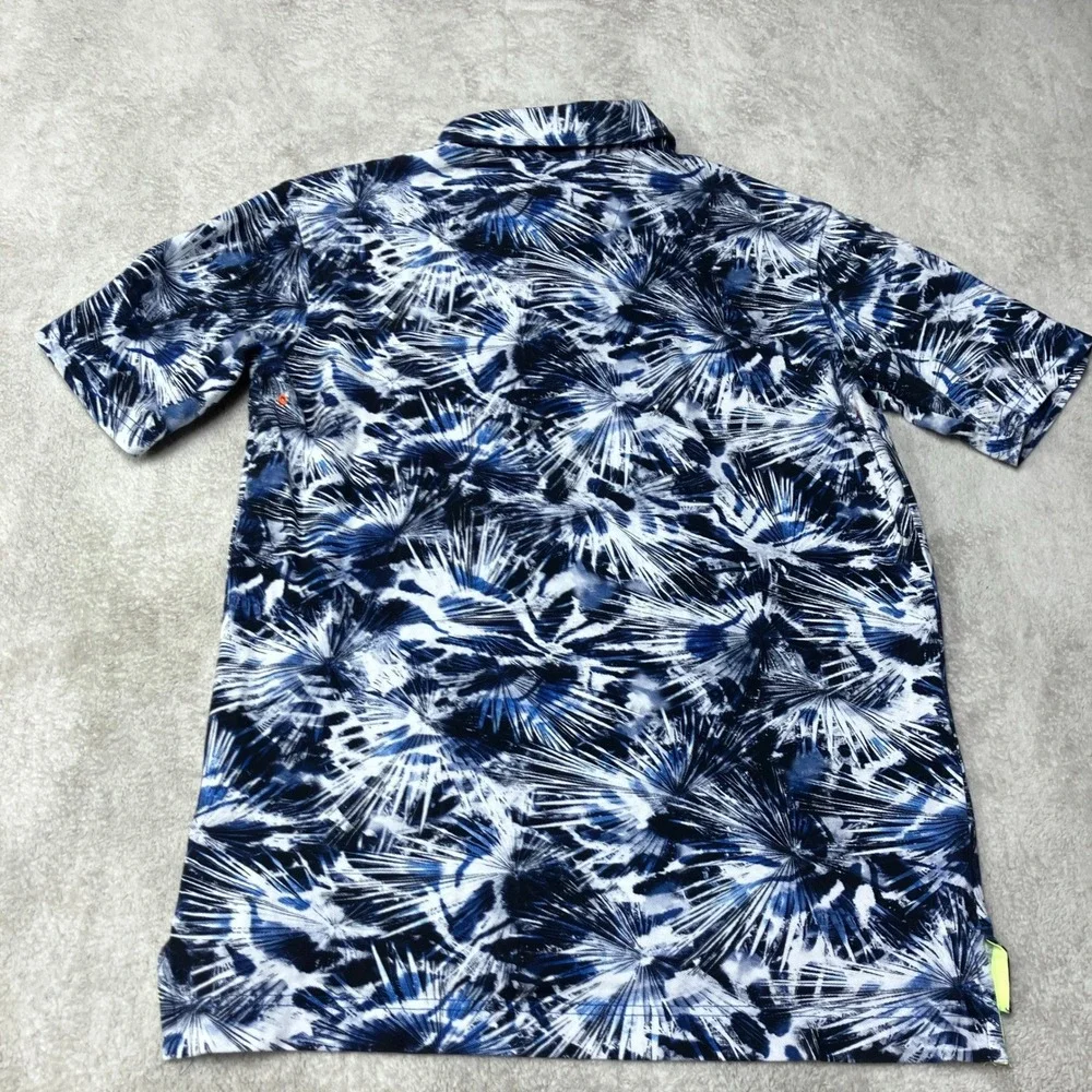 Robert Graham Polo Shirt Abstract Palm Bold AOP Blue White Mens Size S